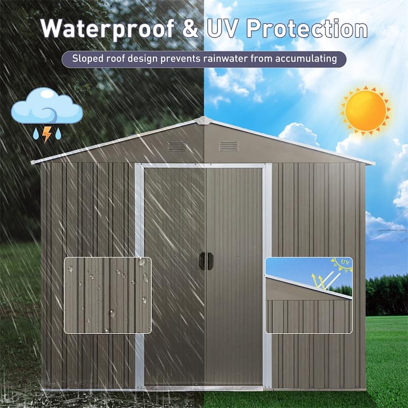 Outdoor UV Resistant Metal Storage Shed with Doors and Window