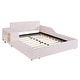 preview thumbnail 23 of 44, Full Size Velvet Upholstered Platform Bed w/ Bedside Desk & Stool, Mother & Child Platform Bed Frame w/ Footboard & Guardrail