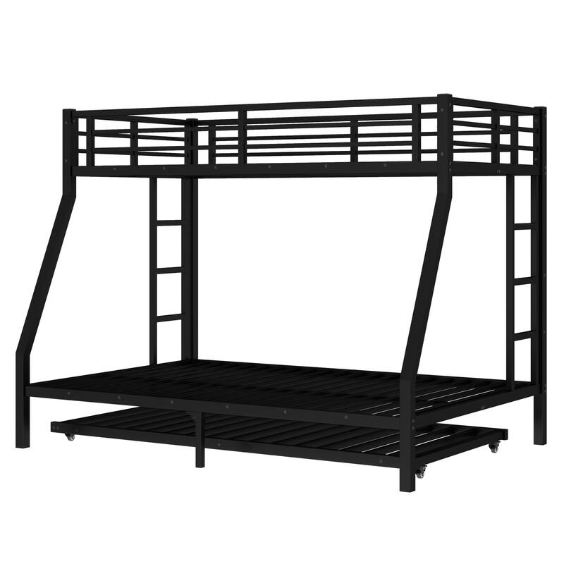Twin over Full Metal Bunk Bed with Trundle, Black