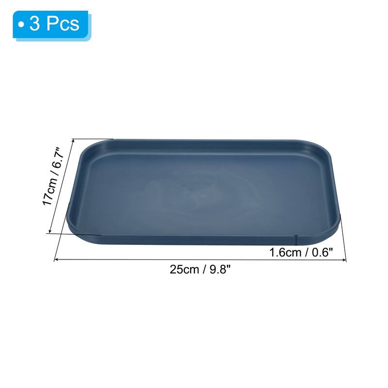 3Pcs Plastic Fast Food Serving Tray 9.8" x 6.7", Serving Platter - 9.8" x 6.7" - Dark Blue