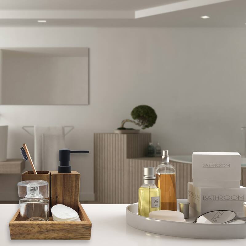 Acacia Wood Bathroom Accessory Set Collection