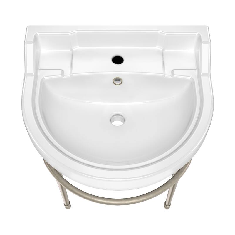 Whitehaus Console Sink With Semi-Circular Bowl, Metal Leg Supports and Front Towel Bar.