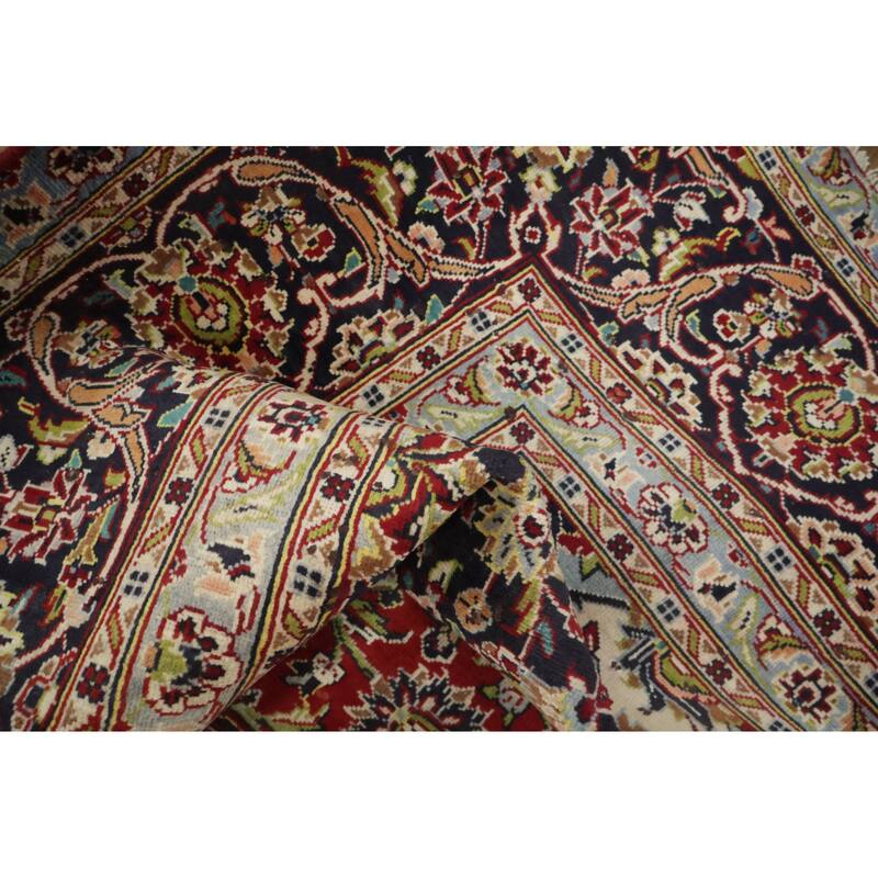 Hand Knotted Oriental 100% Wool Carpet Traditional Floral Red Kashan Area Rug - 12' 7'' X 9' 1''