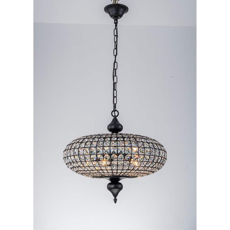 Retro French 4/5-Light Antique Brass Globe Crystal Chandelier for Living/Dining Room - 5-Light W20.5" x H18.9 - Black