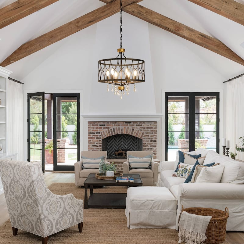 Modern Farmhouse Chandelier Dimmable Black and Gold Drum Chandeliers Light Fixture for Dining Room Living Room