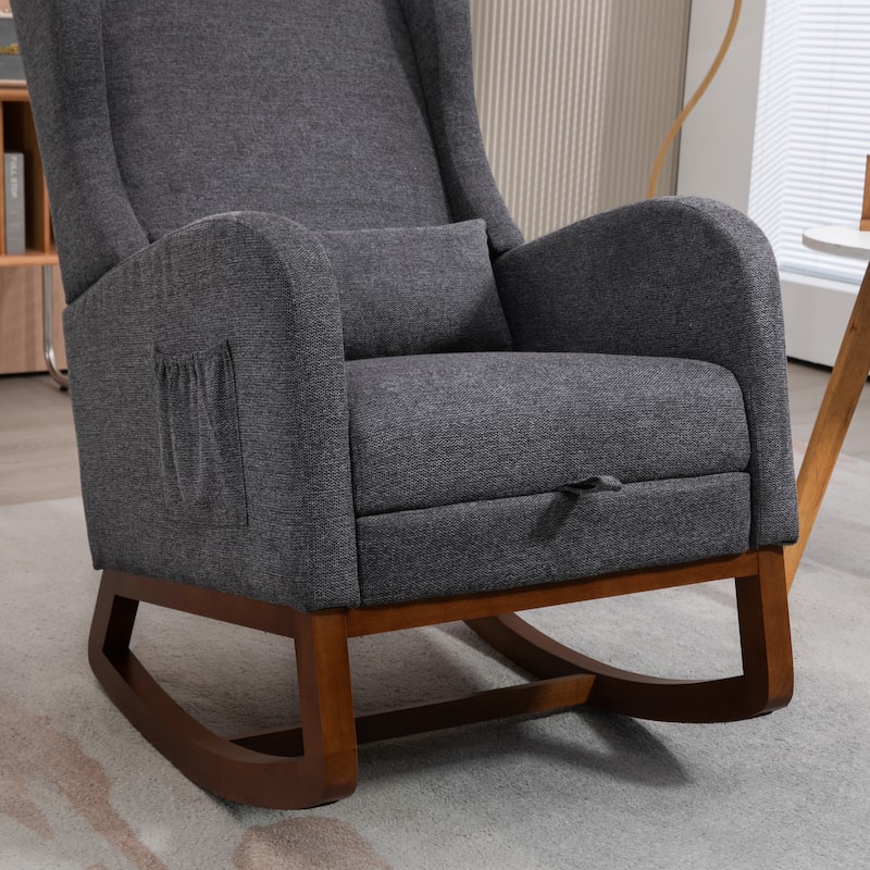 High back Upholstered Accent Rocking Chair Nursery Chair With Retractable Footrest