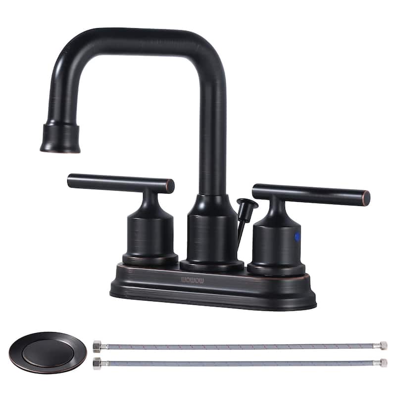 WOWOW 4 in. Centerset Double Handle Bathroom Faucet - Oil Rubbed Bronze