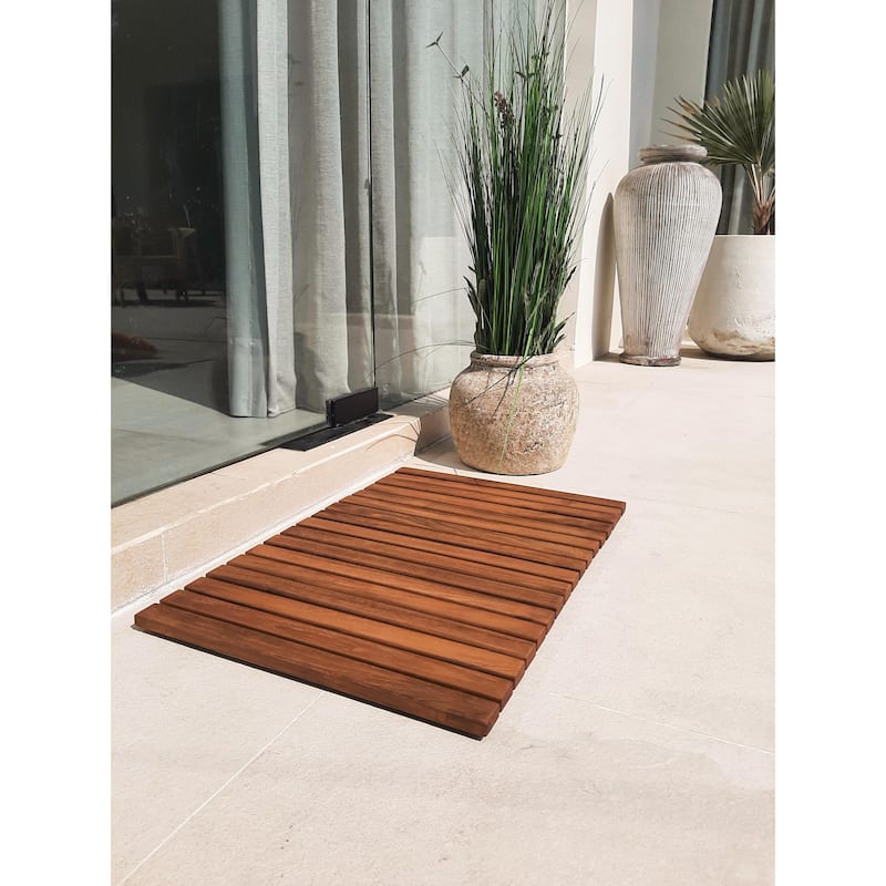 Nordic Style Teak Oiled String Shower/Bath Mat with Rubber Feet 23.62" x 15.75"