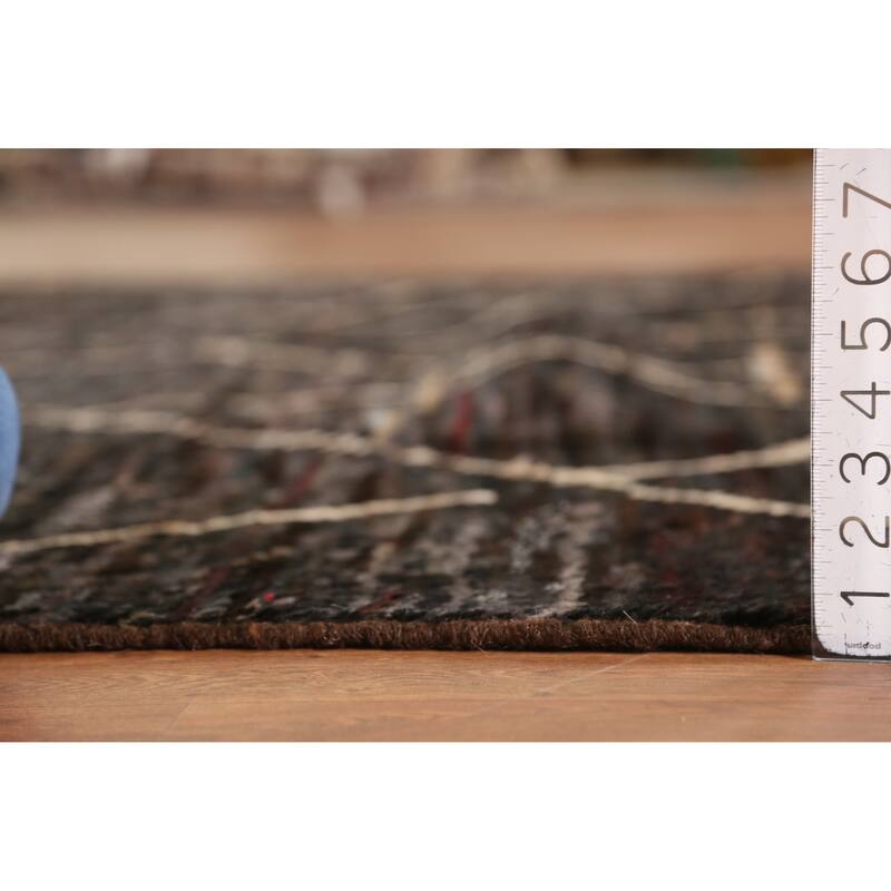 Geometric Black Moroccan Oriental Area Rug Handmade Wool Carpet - 6'11" x 9'9"