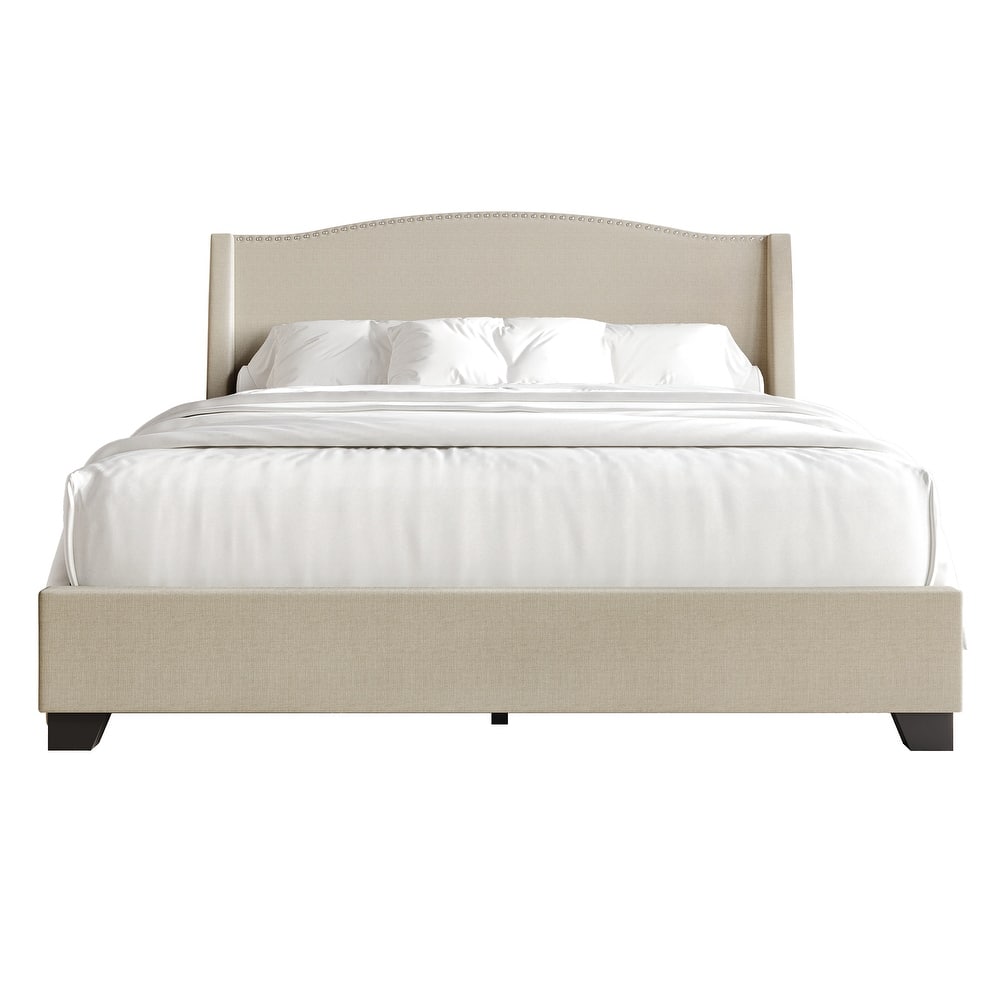 CraftPorch Elegant Chrome Nailhead Wingback Upholstered Bed with Drawers