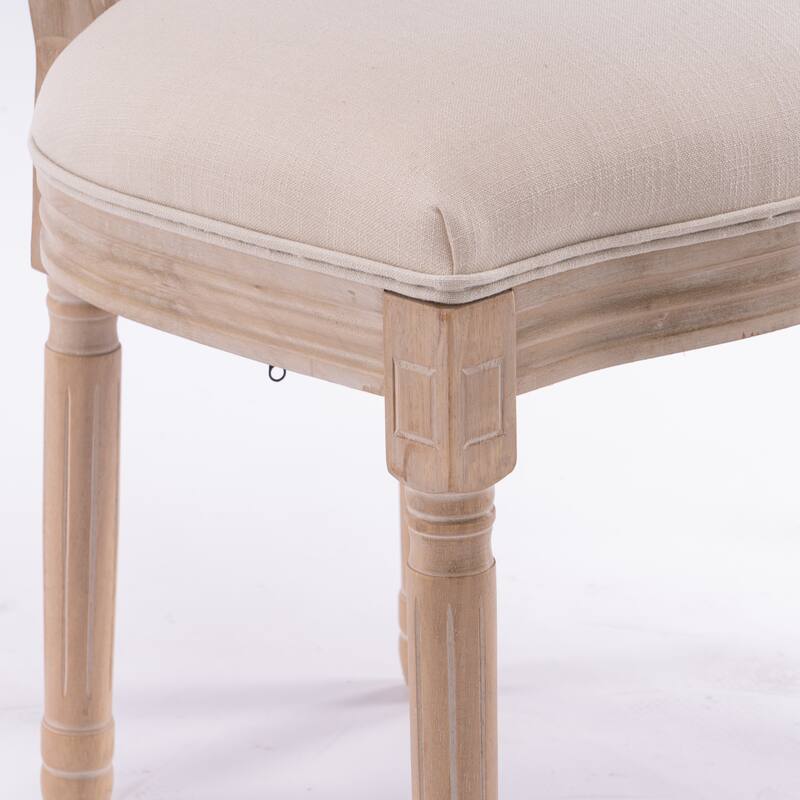French Style Solid Wood Frame Linen Fabric Oval Back Dining Chair,Set of 2,Cream