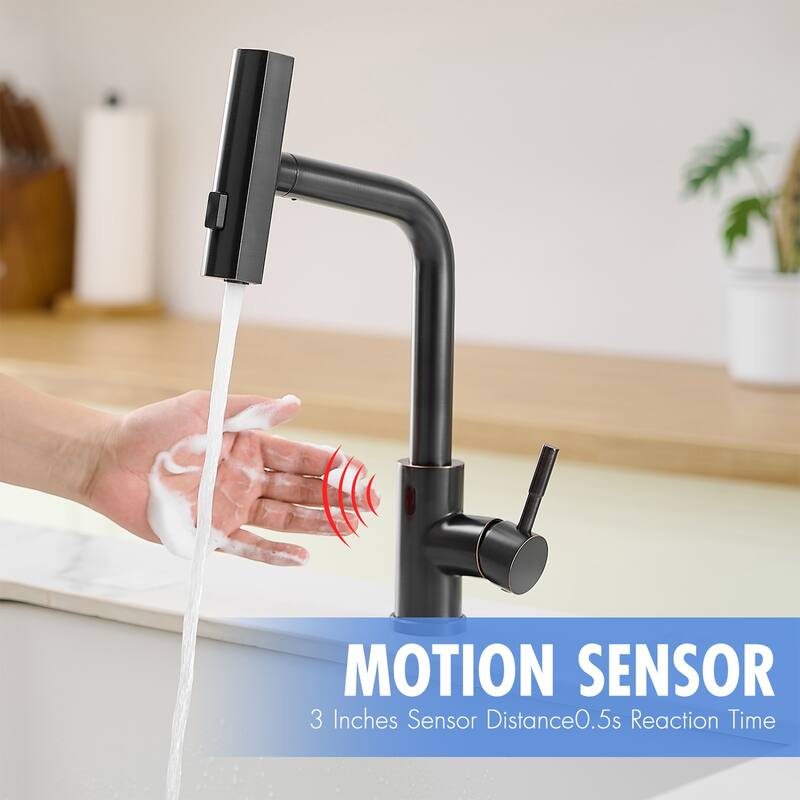 Single Handle 14.5 in. Pull Out Sprayer Touchless Kitchen Faucet with 360° Swivel Spout 1-Hole Basin Sink Tap
