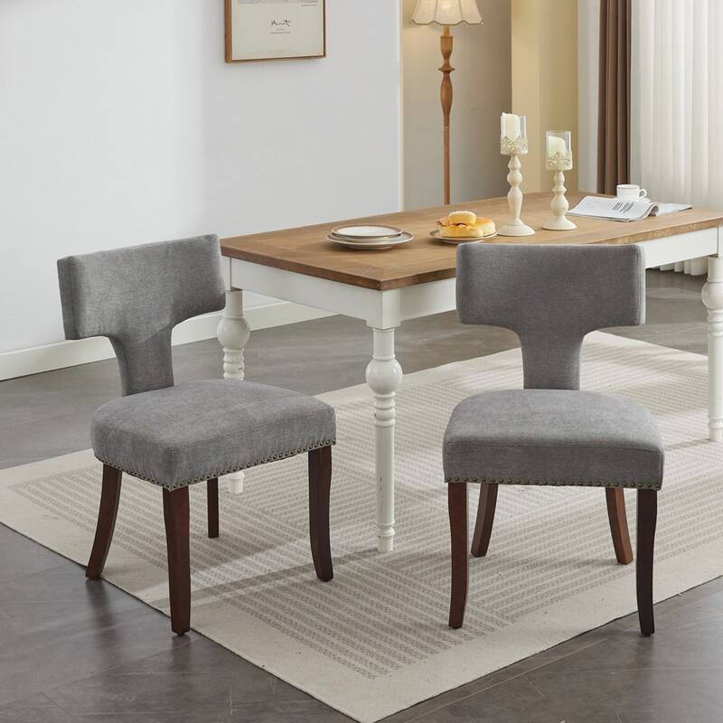 Farmhouse Fabric Upholstered Accent Chair Curved Backrest with Copper Nails around