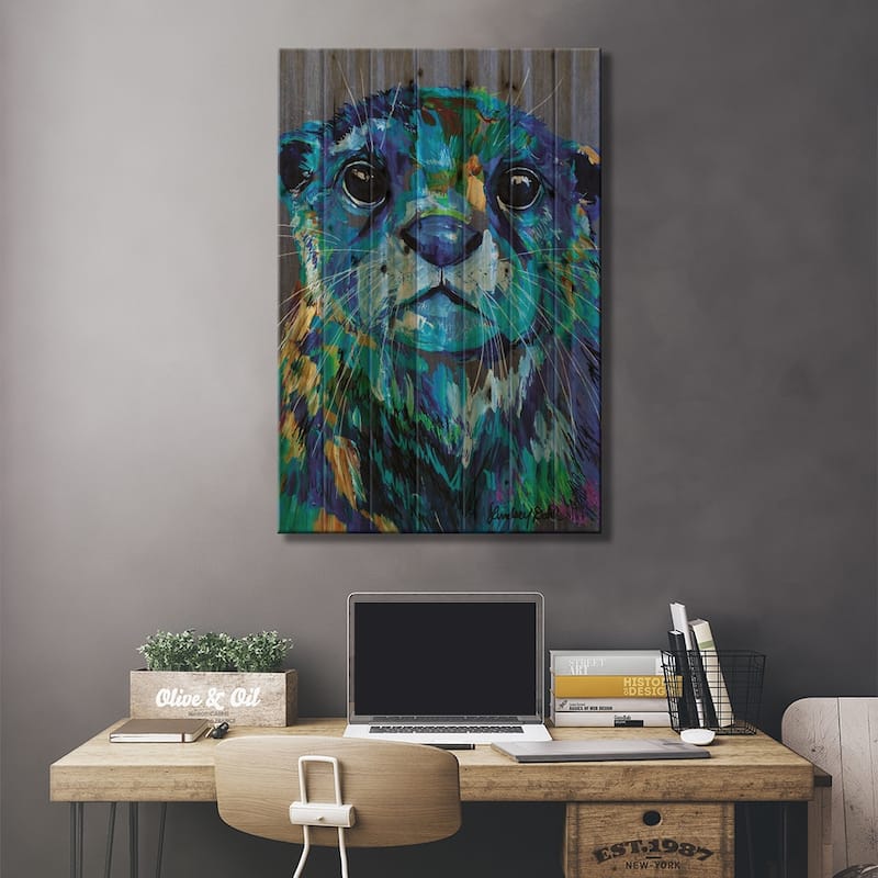 Otter Print On Wood by Lindsey Dahl - Multi-Color