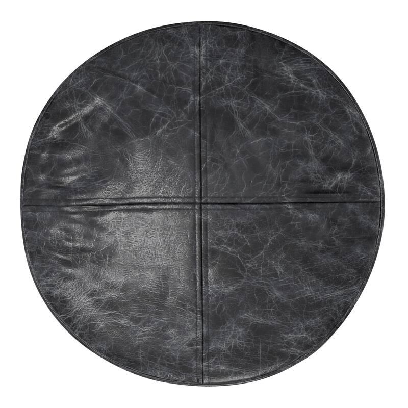 WYNDENHALL Darian Round Pouf in Genuine Leather