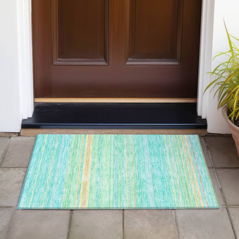 Machine Washable Indoor/ Outdoor Ombre Stripes Chantille Rug - Aqua - 1'8" x 2'6"
