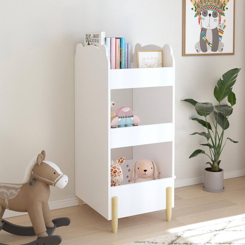 Kids Bookshelf with Chalkboard Side - Bear-Shaped Wooden Bookcase with 3-Tier Storage,Drawing Board