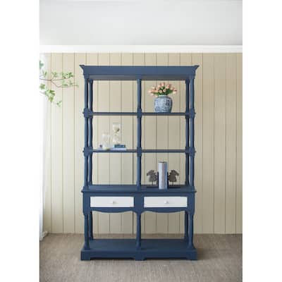 4-Tier Farmhouse Wooden Book Shelf with 2 Drawers