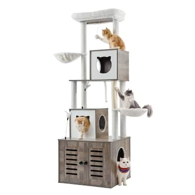 Wood Multi-Level Cat Tree with Litter Box Enclosure and Sisal Posts