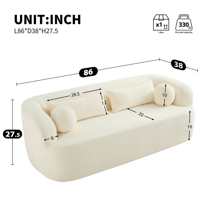 Boneless Couch Beige Upholstered Sofa with Pillows, 3-Seater Sofa Couch Settee Couch for Living Room
