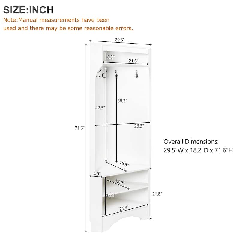 Minimalist Corner Hall Tree with Shoe Bench & 4 Hooks - Versatile Entryway Coat Rack & Adjustable Shelf Cabinet