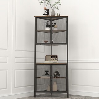 5-Tier Bookcase Storage Shelves with Metal Mesh Door - Bed Bath ...