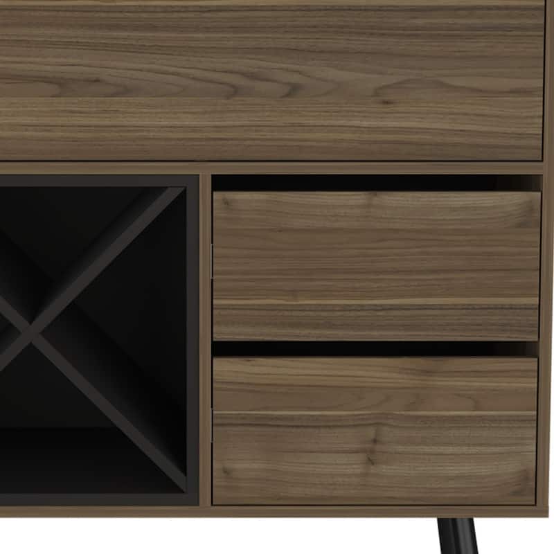 HomeRoots 46" Dark Brown and Black Wood Console Bar Cabinet With Single Door And Two Drawers