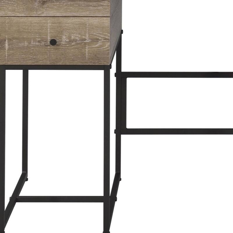 47” Modern 4 Drawers Reversible Brown Writing Desk with USB Port and Black Metal Frame for Office or Study