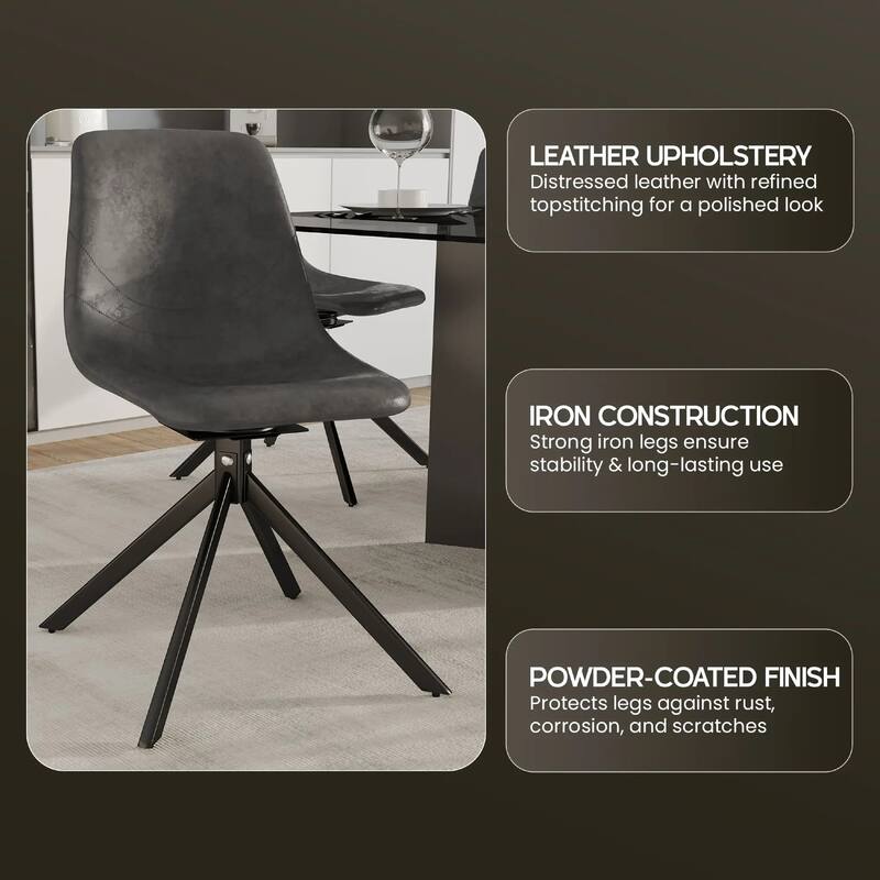 Markley Leather Dining Chair 360 Degree Swivel with Iron legs Modern Accent Side Chair Set of 2