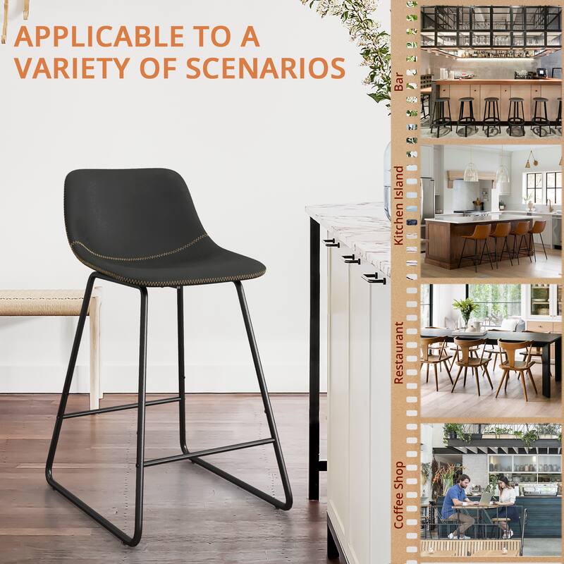 Modern 24.in Counter Height Bar Stool with PU Leather and Metal Frame Barstools for Kitchen Island