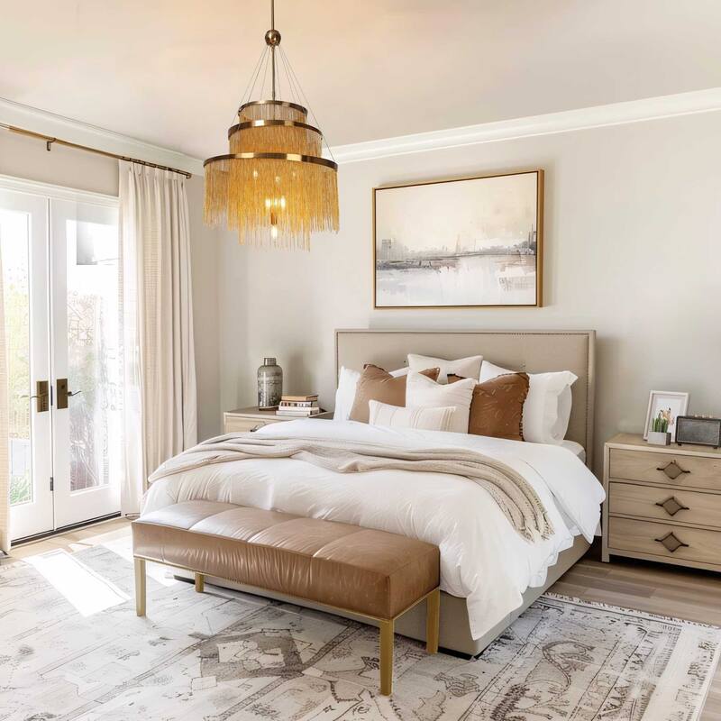 Mid-Century Modern Gold 7-Light Tier Fringe Chandelier