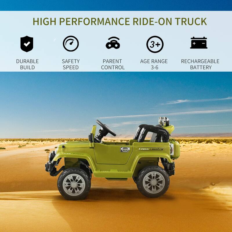 12V Off-Road Truck Ride-On for Kids, Remote Control, MP3, Working Horn, High/Low Speed, Black