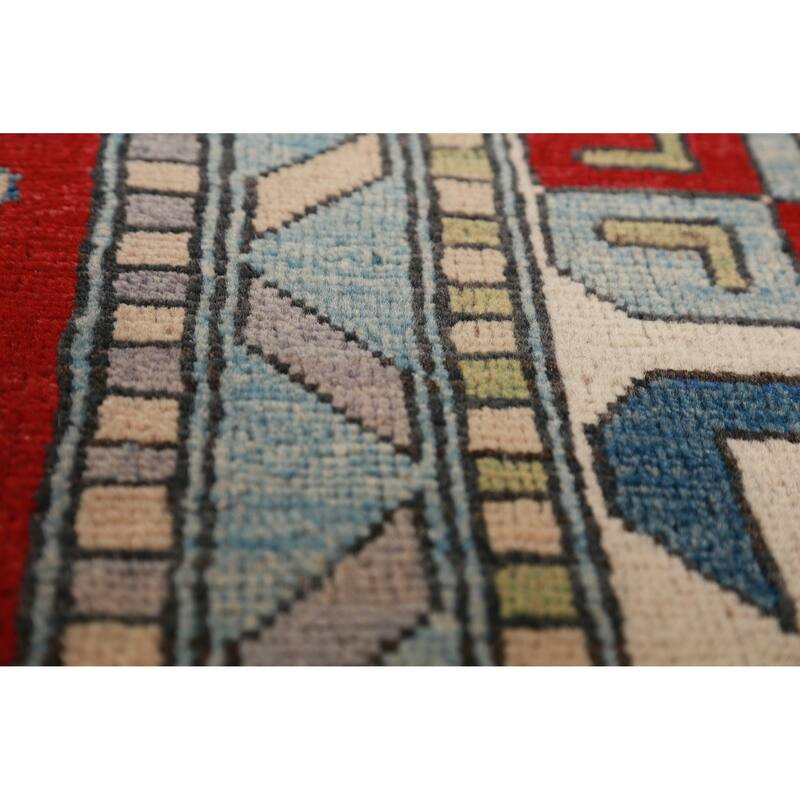 Hand Knotted Oriental 100% Wool Carpet Traditional Geometric Multi-Colored Kazak Area Rug - 11' 4'' X 8' 5''