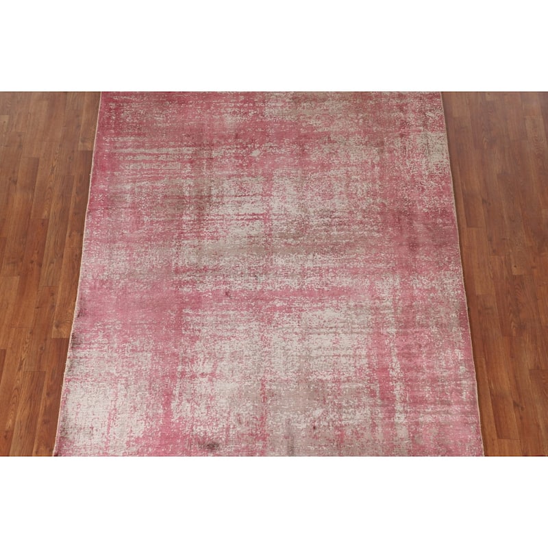 All-Over Pink Abstract Modern Area Rug Handmade Wool Carpet - 5'6" x 8'1"