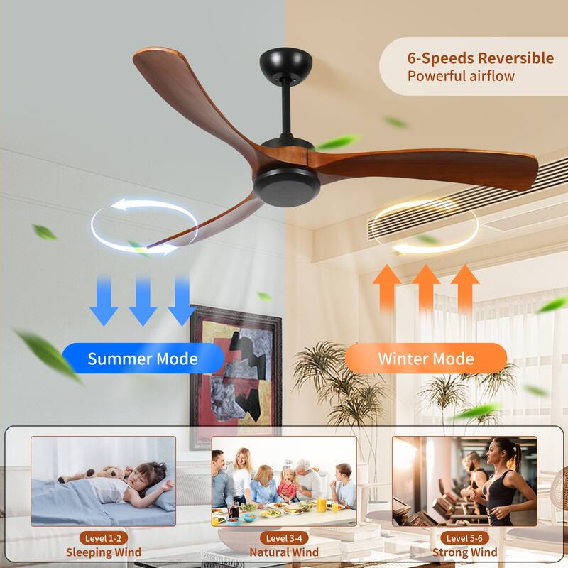 72 Inch Wood Ceiling Fan No Light Remote Low Profile Quiet Reversible DC Motor Timer