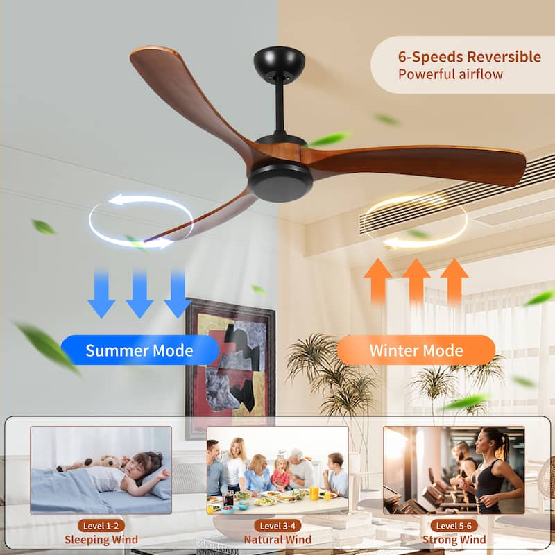 72 Inch wood Ceiling Fan with Remote Control, Low Profile Ceiling Fan without Light,Noiseless Reversible DC Motor with Timer