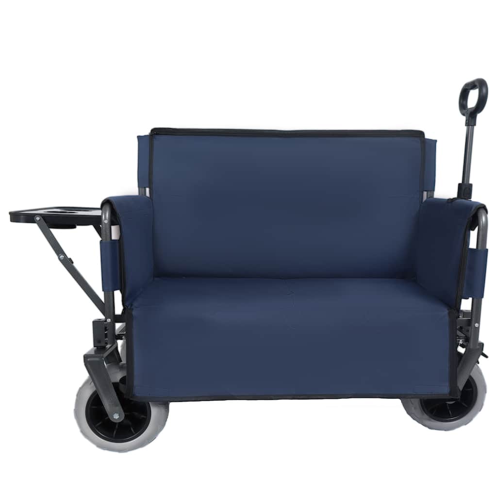 3-in-1 Folding Wagon Cart with Bench Seat & Rear-Mounted Folding Tabletop