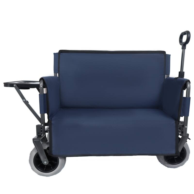 3-in-1 Folding Wagon Cart with Bench Seat & Rear-Mounted Folding Tabletop