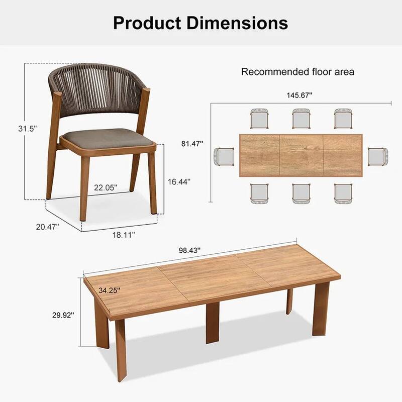 PURPLE LEAF Outdoor Dining Set Teak Aluminum Patio Furniture Set Dining Table And Wicker Chairs
