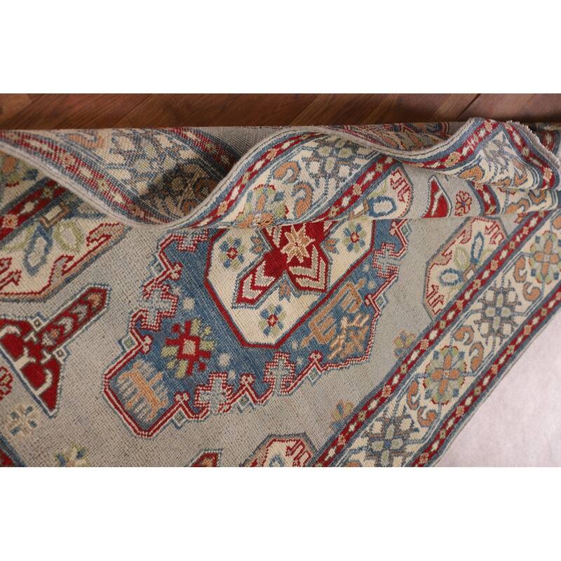 Grey Kazak Oriental Accent Rug Handmade Wool Carpet - 3'1"x 4'10"