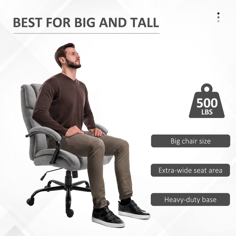 Office Chair with Wide Seat, Ergonomic Executive Computer Chair with Adjustable Height, Swivel Wheels and Linen Finish