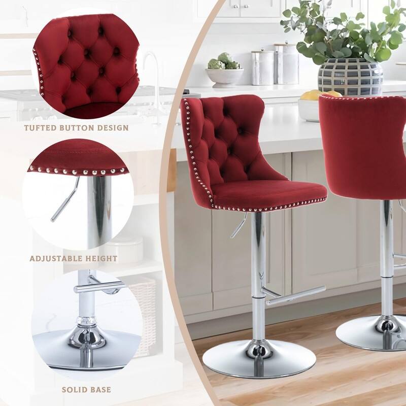 Velvet Upholstered Nailheads Tufted Swivel Bar Stools (Set of 4)
