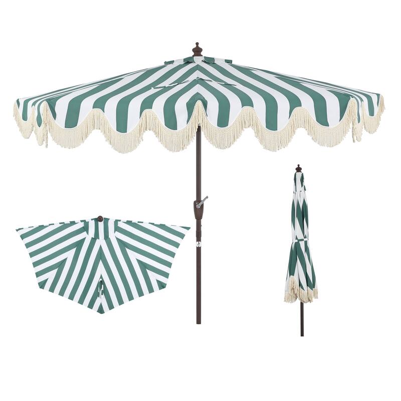 9ft Half Market Umbrella, Scalloped, Crank, Tilt, UV, by JONATHAN Y