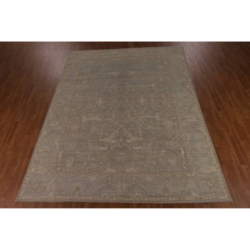 Transitional Oushak Turkish Area Rug Hand-Knotted Grey Wool Carpet - 9'1"x 11'8"