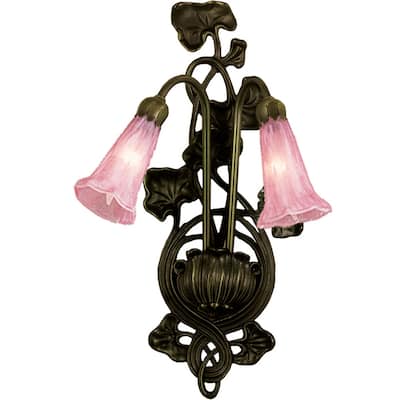 Meyda Tiffany Lilies 11" Wide 2 Light Double Sconce with Art Glass
