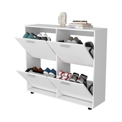 Nutrioso Tilt-Out Shoe Storage Cabinet with Multiple Compartments and Modern Desig, White