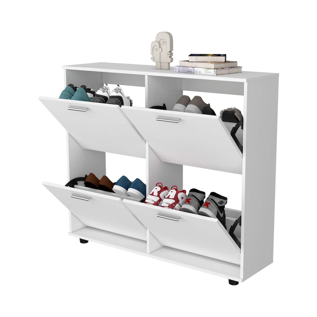 Nutrioso Tilt-Out Shoe Storage Cabinet with Multiple Compartments and Modern Desig, White