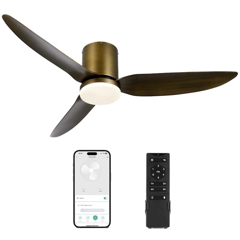 52" 3 Blade Smart Ceiling Fan with Dimmable Light Kit & Remote - Bronze