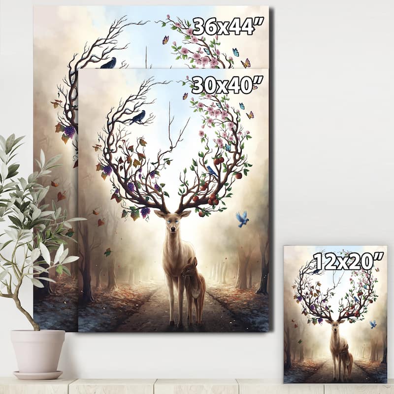 Designart "Deer With Blossoming Antlers" Cottage Canvas Wall Art