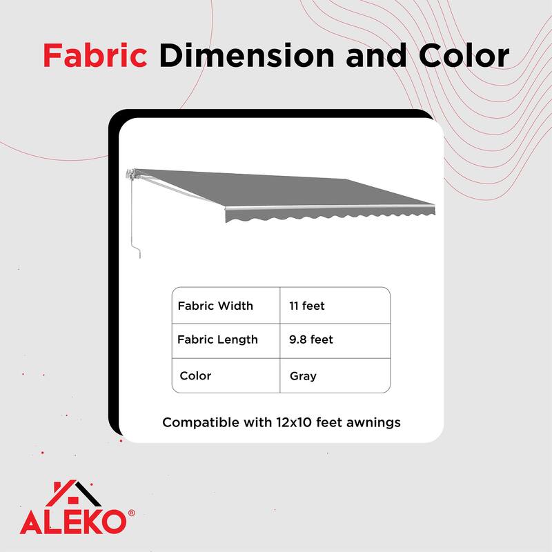 ALEKO Retractable Awning Fabric Replacement 12 x 10 Feet Grey